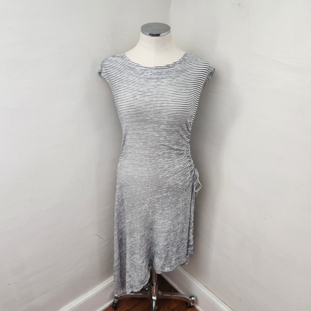 MAX STUDIO Striped Side Ruched Midi Dress‎ Women's Size S